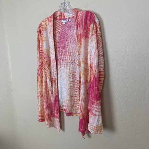 Chicos Womens XL 3 100% Linen Cardigan Sweater Open Front Knit Pink Orange Beach - Picture 4 of 12